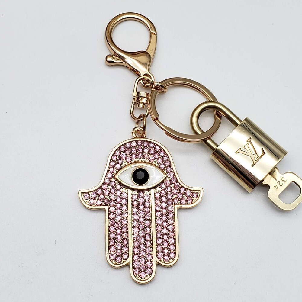 LV Gold Padlock & Key 🔒 Authentic Louis Vuitton Bag Unbranded Evil Eye Charm - Picture 3 of 6
